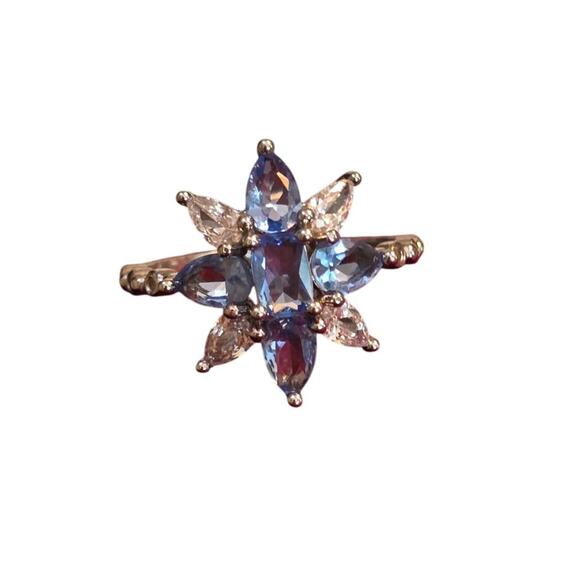 Bomb Party Nautical Starlight lab created light Sapphire rhodium plating Size 9 - Picture 1 of 8
